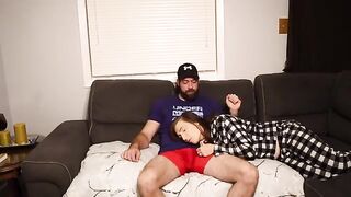 A stepson fucks his steaming-hot stepmom on the couch, risking creampie