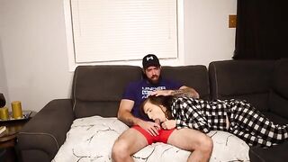 A stepson fucks his steaming-hot stepmom on the couch, risking creampie