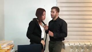 Secretary in stockings fucked by handsome boss in office