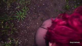 A man fucked a big ass Russian slut in the forest and filled her with cottage cheese