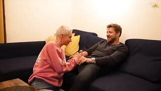 A hot Polish couple has sex in their rented apartment, and they fuck on the balcony