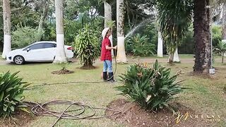 The gardener has sex with two horny and passionate friends