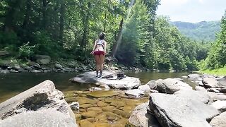 Outdoor sex of the real couple on the mountain hike