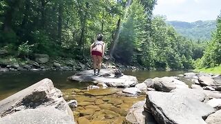 Outdoor sex of the real couple on the mountain hike