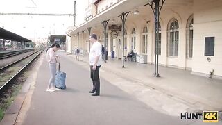 The hunter picked up a girl at the train station for sex