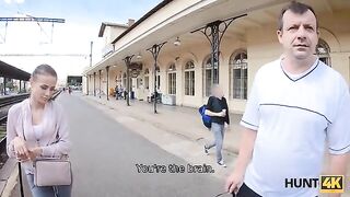 The hunter picked up a girl at the train station for sex