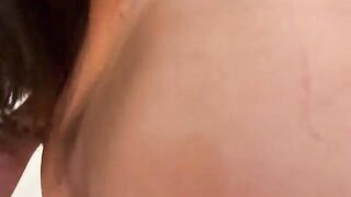 Brunette girl fucked in the kitchen by her stepbrother and she swallows his cum
