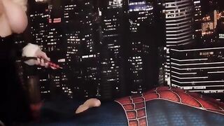 Black Cat Cosplay Babe Attempts to Drain Spiderman's Web Fluid by Hand