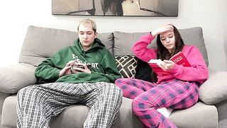 The stepbrother was watching porn and masturbating next to his stepsister