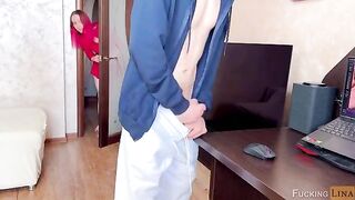 Redhead stepsister made a mess on his cock and face