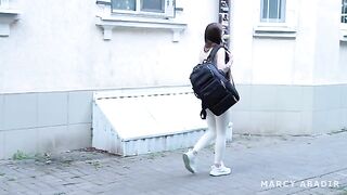 A girl is having fun with a stranger in a hotel room, getting a wild experience