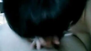 A drunk brunette satisfies her husband with a blowjob early in the morning