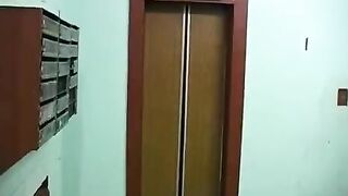 A blonde teen made a blowjob on the balcony for her bro