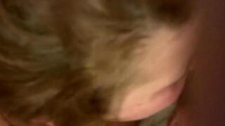A guy put his cock in the mouth of a girl while she was cooking eggs