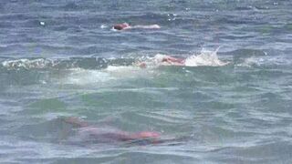 A mature woman got her ass holes licked on the beach