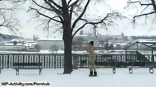Student bares boobs and ass on the city streets
