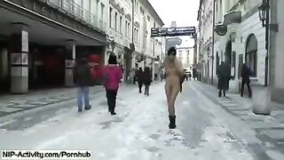 Student bares boobs and ass on the city streets