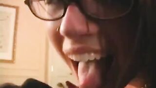 The fool is happy with glasses and the fact that they were given to suck a dick