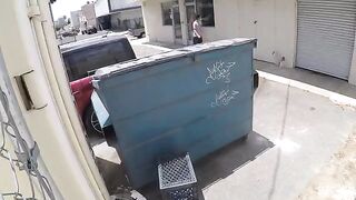 The girl was photographed while having sex behind the garbage tank