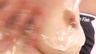Oiled Japanese boobies with a finger in between – the best handjob!