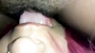 The cameraman forced the guy to lick the hairy Latin pussy