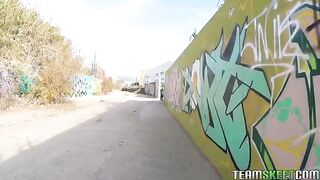 The man picked up a girl and fucked her on the public street