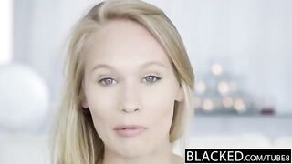 Nigerian man fucks a young blonde baby on the couch during casting