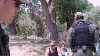 A hot grandma is getting fucked by a soldier in the pickup truck