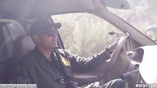 A hot grandma is getting fucked by a soldier in the pickup truck