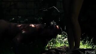 Appetizing blonde girl made a blowjob for her lover in the garden