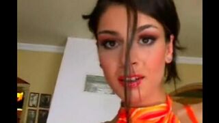 Beautiful woman masturbating on a leather chair in eporn style