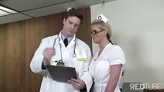 A hot doctor fucks his nurse in the hospital hallway