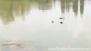 A sexy girl sucks a cock of her young lover on the pier