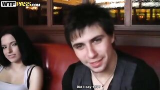 A girl was pick-up by Russian guys in the cafe toilet for sex