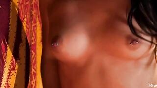 Fingered pussy of a girl with pierced nipples, 18+