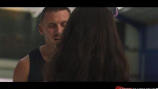 A cute fan has sex with her favorite hockey player in the stadium