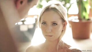 A cute blonde satisfies her husband passionately on horseback