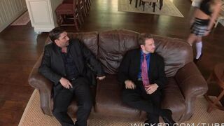 A hot blondie with a hairy feature gets fucked by two guys in this steamy scene