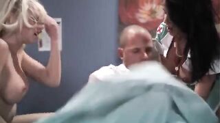 Two hot nurses are getting fucked by a huge dick in this hot vid