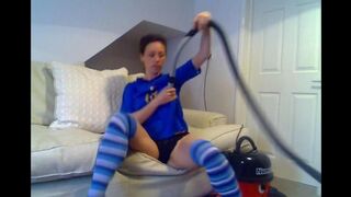 A dirty slut gets her pussy sucked by a vacuum cleaner to reach orgasm
