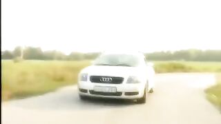 A blonde girl was asked to show her shaved pussy on the bonnet