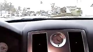 Blonde beauty gave a blowjob right in the car, it was bold