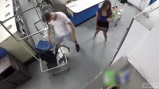 A hot girl is fucking in front of a hidden camera in the laundry room