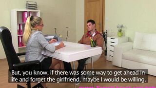 A blonde model has a casting on the couch for porn