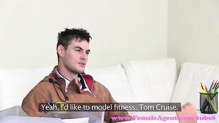 A blonde model has a casting on the couch for porn