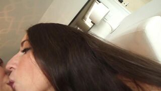Two cute girls have lesbian sex right on the couch