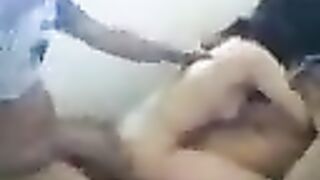 Two guys fucked young Asian in her pussy and mouth