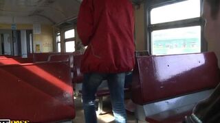 A hot girl was picked up on the train and fucked with many