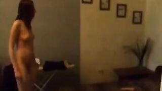 Hot Russian chick wanking her pussy in the kitchen