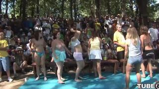 Young people have fun outdoors in the forest